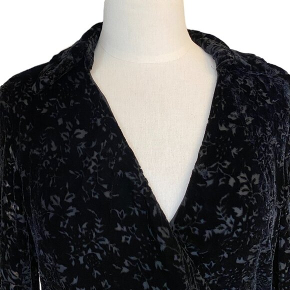 SilkLand Velvet Burnout Silk Wrap Top Floral Bell Sleeve Whimisgoth Dark Fairy-8 - Picture 4 of 15
